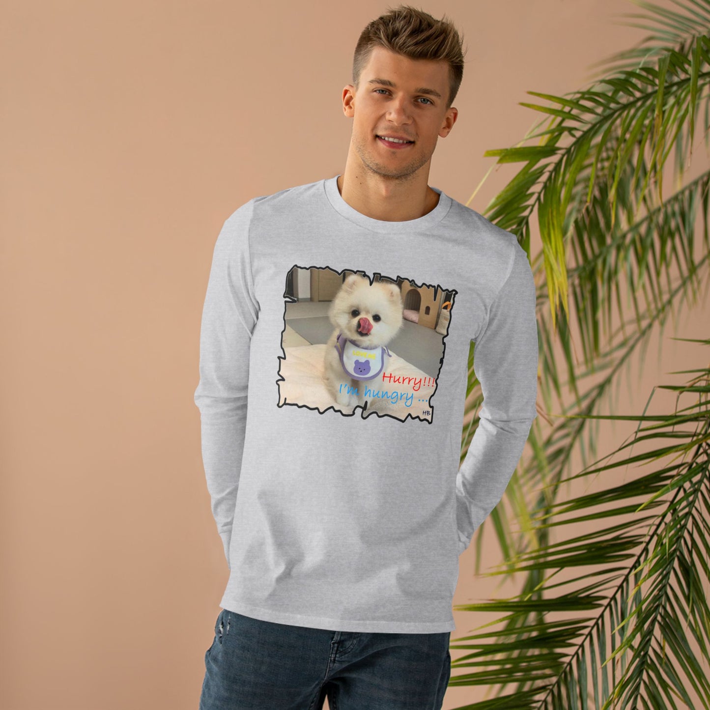 Bichon Maltese "Hurry, I'm hungry!!!"  (Men's Base Longsleeve Tee - All-Season Wear)