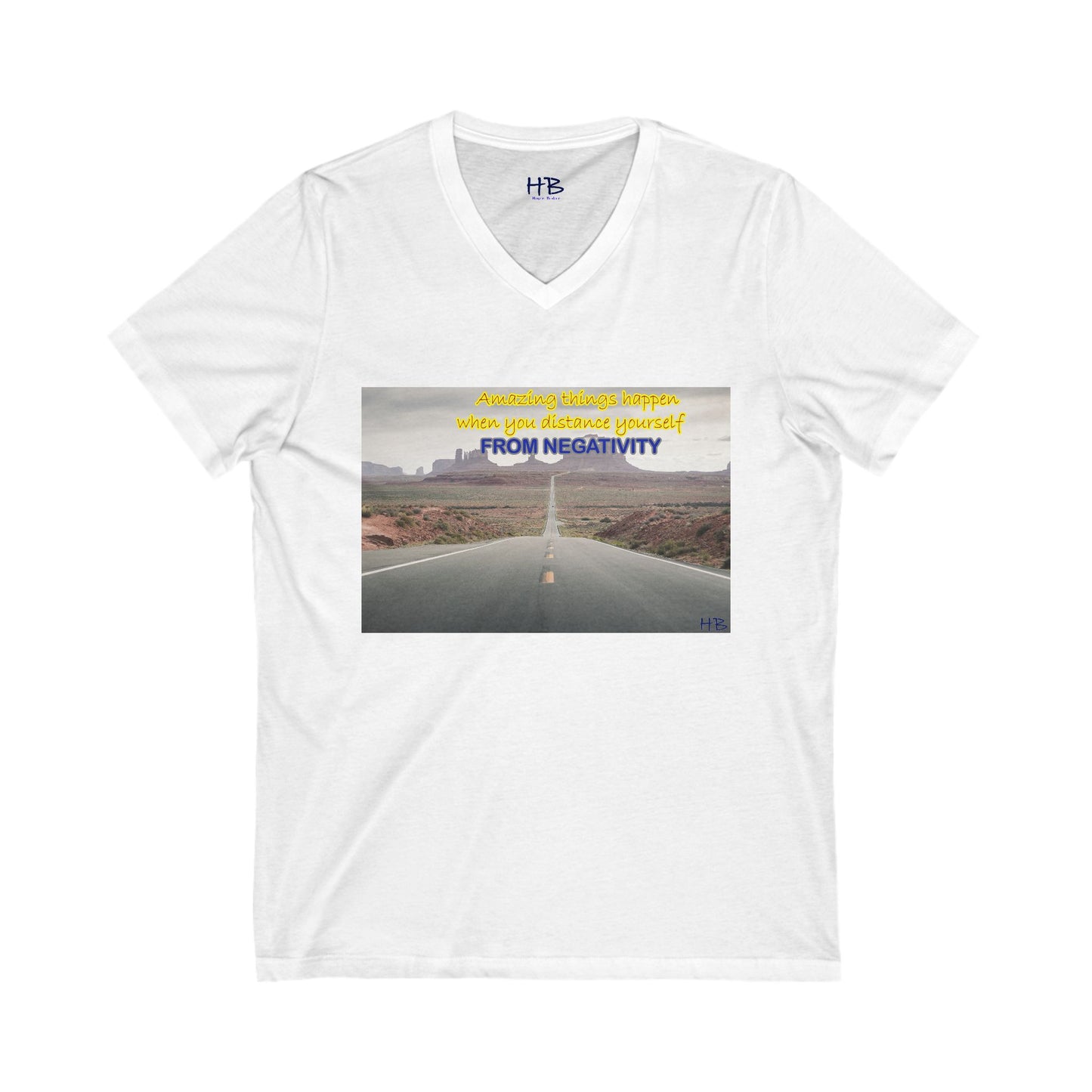 Amazing Things Happen when Distancing from Negativity (Unisex Jersey Short Sleeve V-neck - Comfortable Everyday Wear)