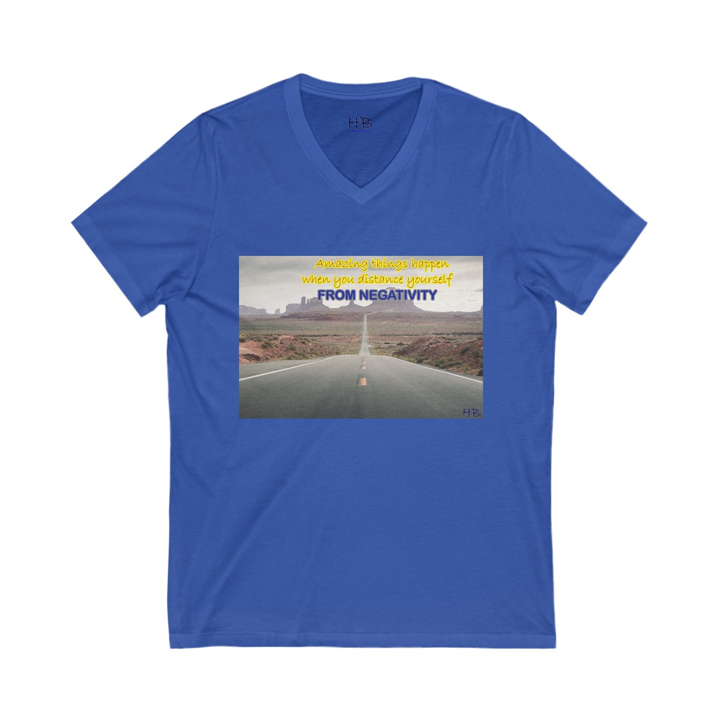 Amazing Things Happen when Distancing from Negativity (Unisex Jersey Short Sleeve V-neck - Comfortable Everyday Wear)