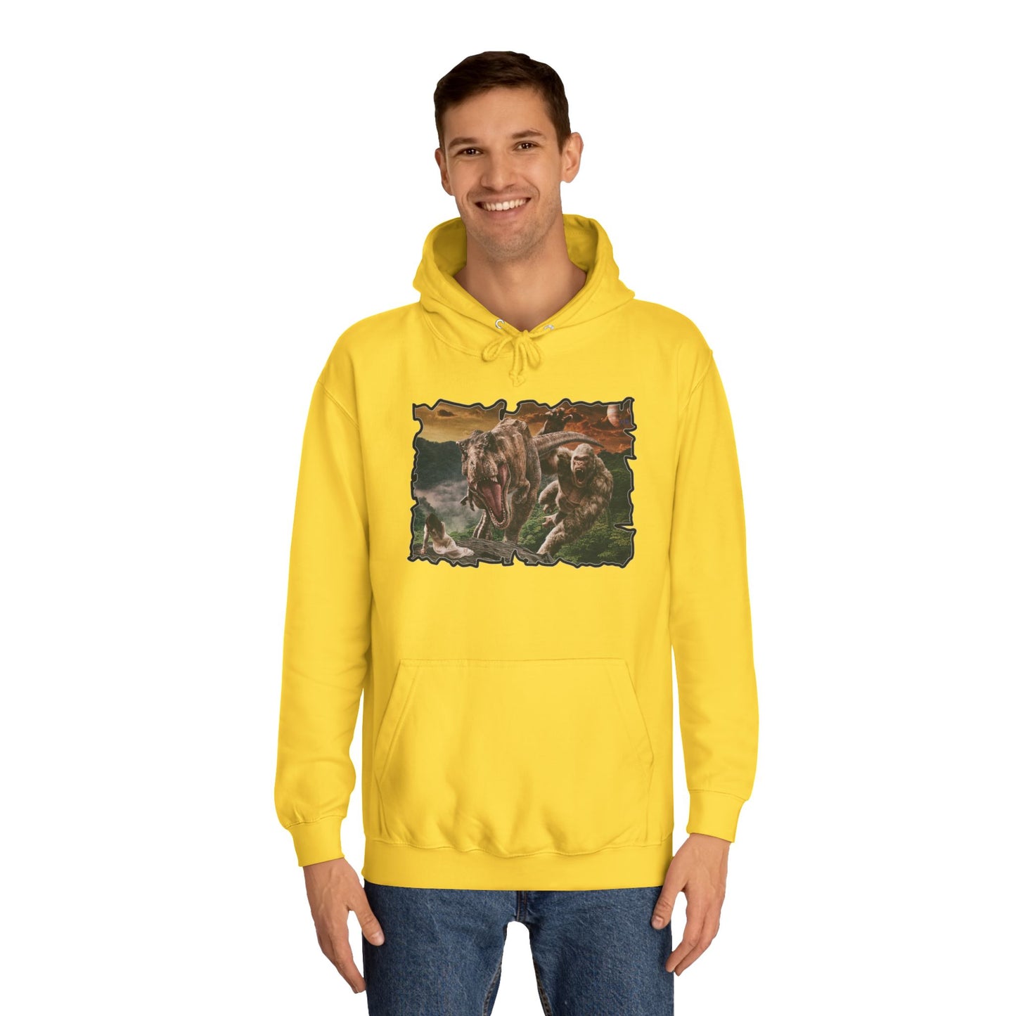 Get Yours Now -- Gorilla vs T-Rex saving woman in distress  (Hoodie - Cozy and Durable)