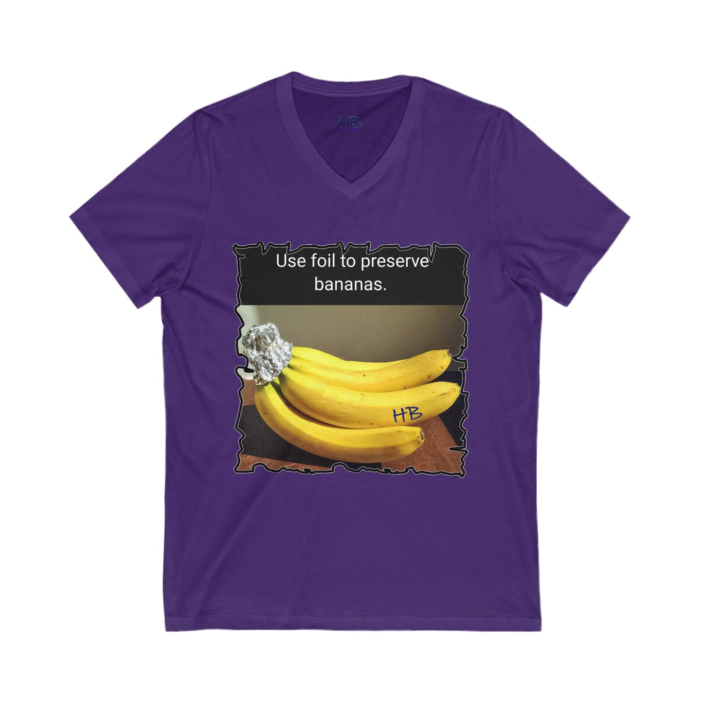 Use foil to preserve a banana (Unisex Jersey Short Sleeve V-neck - Comfortable Everyday Wear)