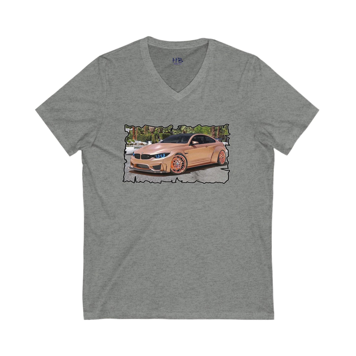 Customized pink BMW M3 (Unisex Jersey Short Sleeve V-neck - Comfortable Everyday Wear)