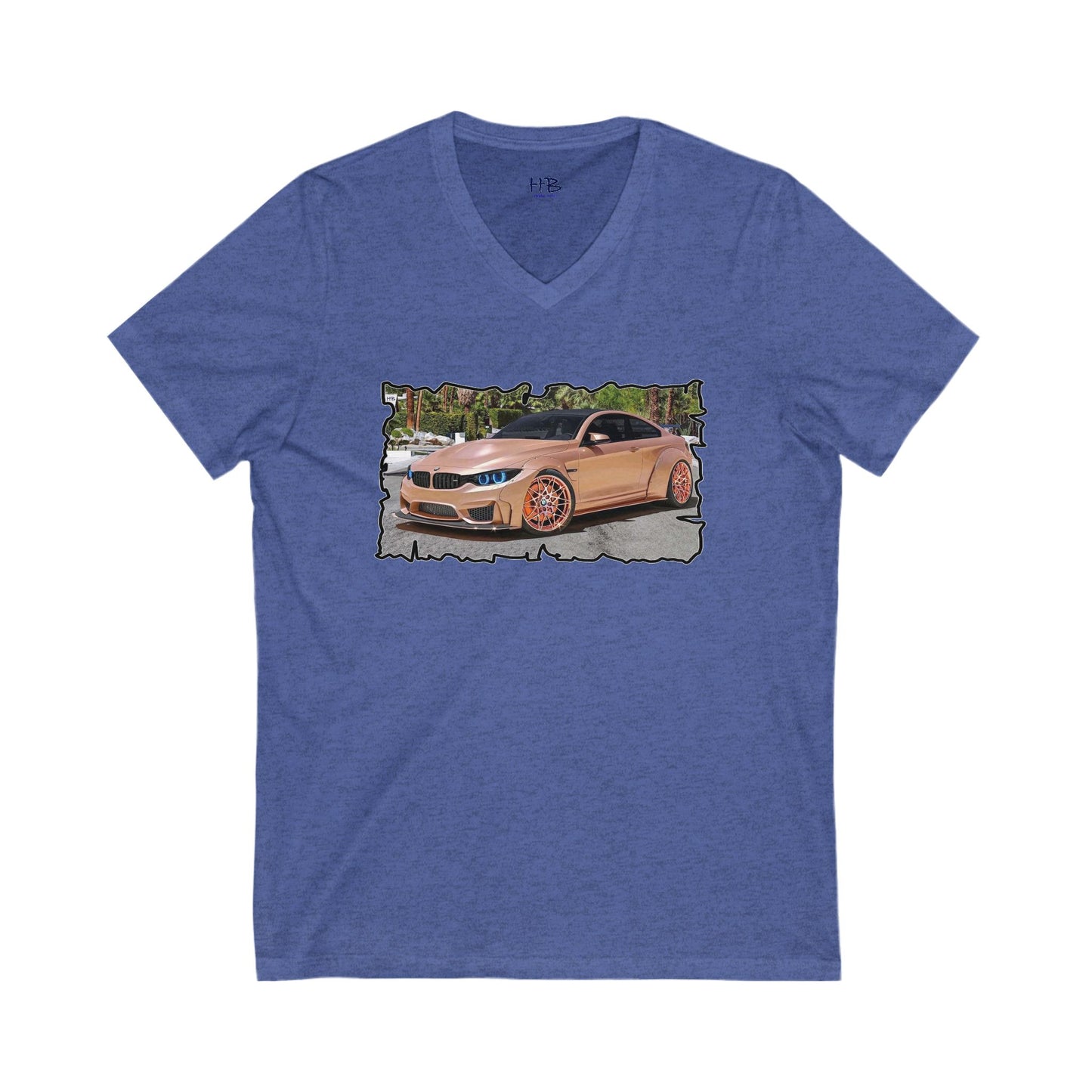 Customized pink BMW M3 (Unisex Jersey Short Sleeve V-neck - Comfortable Everyday Wear)