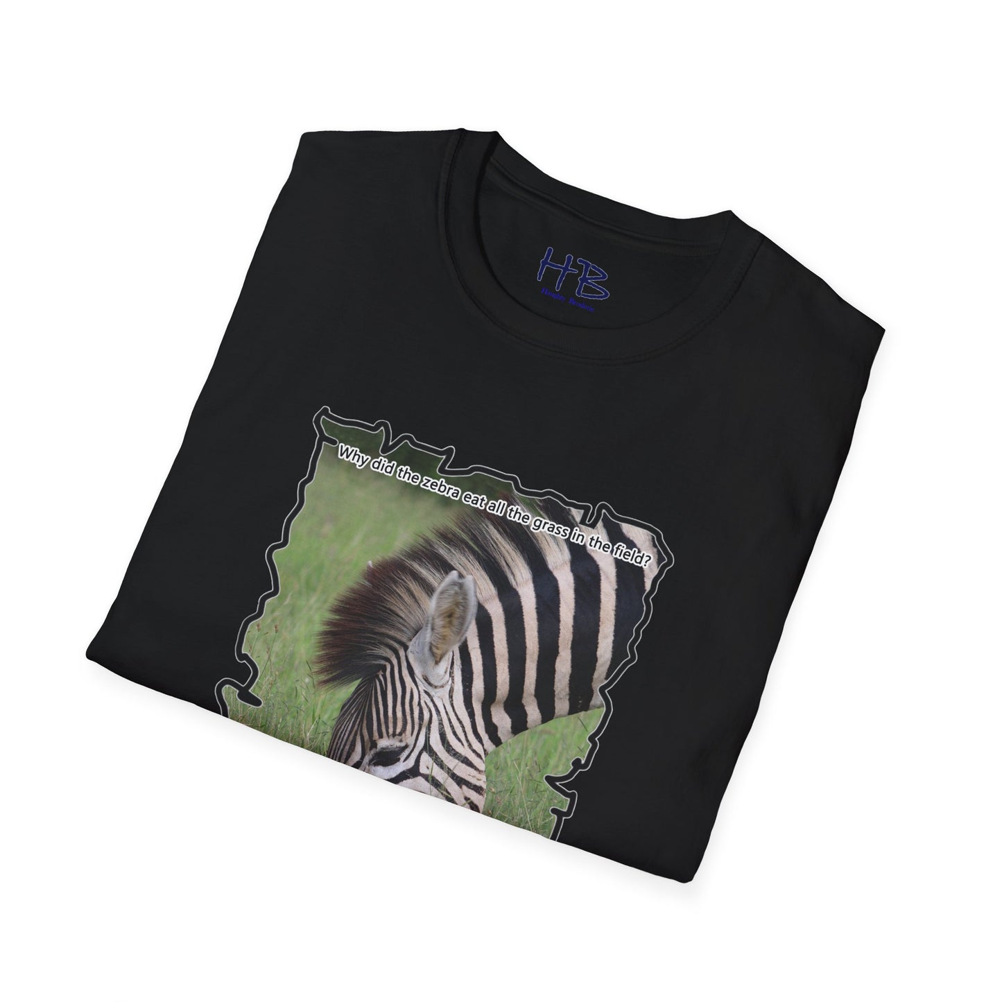 Zebra magnificently eating grass with funny joke