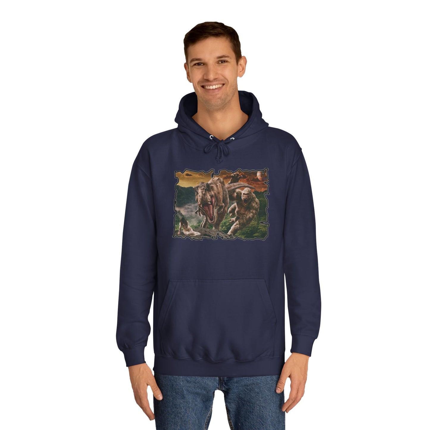 Get Yours Now -- Gorilla vs T-Rex saving woman in distress  (Hoodie - Cozy and Durable)