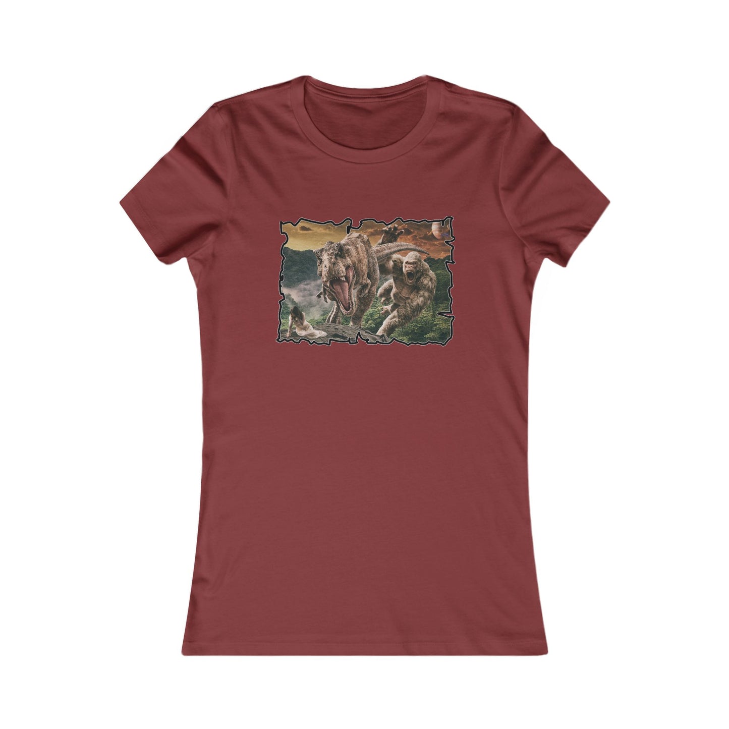 Gorilla vs T-Rex saving woman in distress  (Women - Premium Cotton Tee)