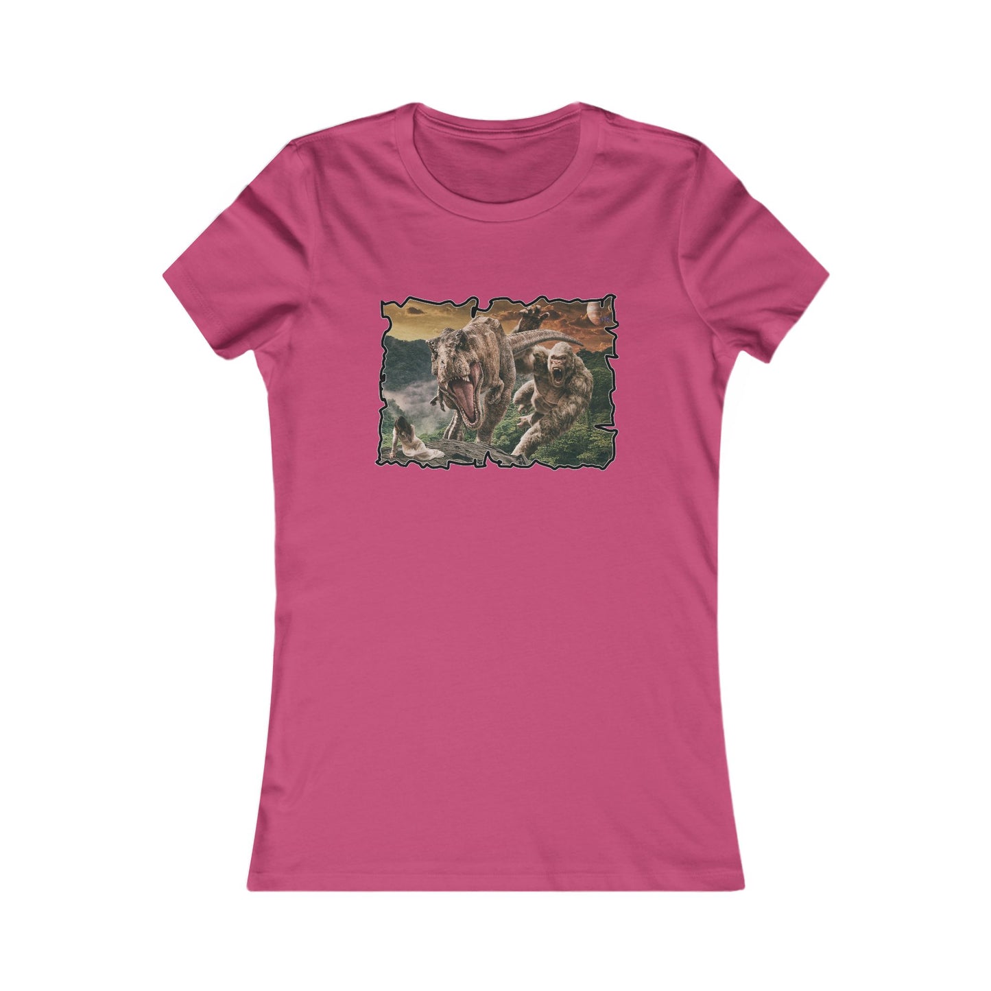 Gorilla vs T-Rex saving woman in distress  (Women - Premium Cotton Tee)