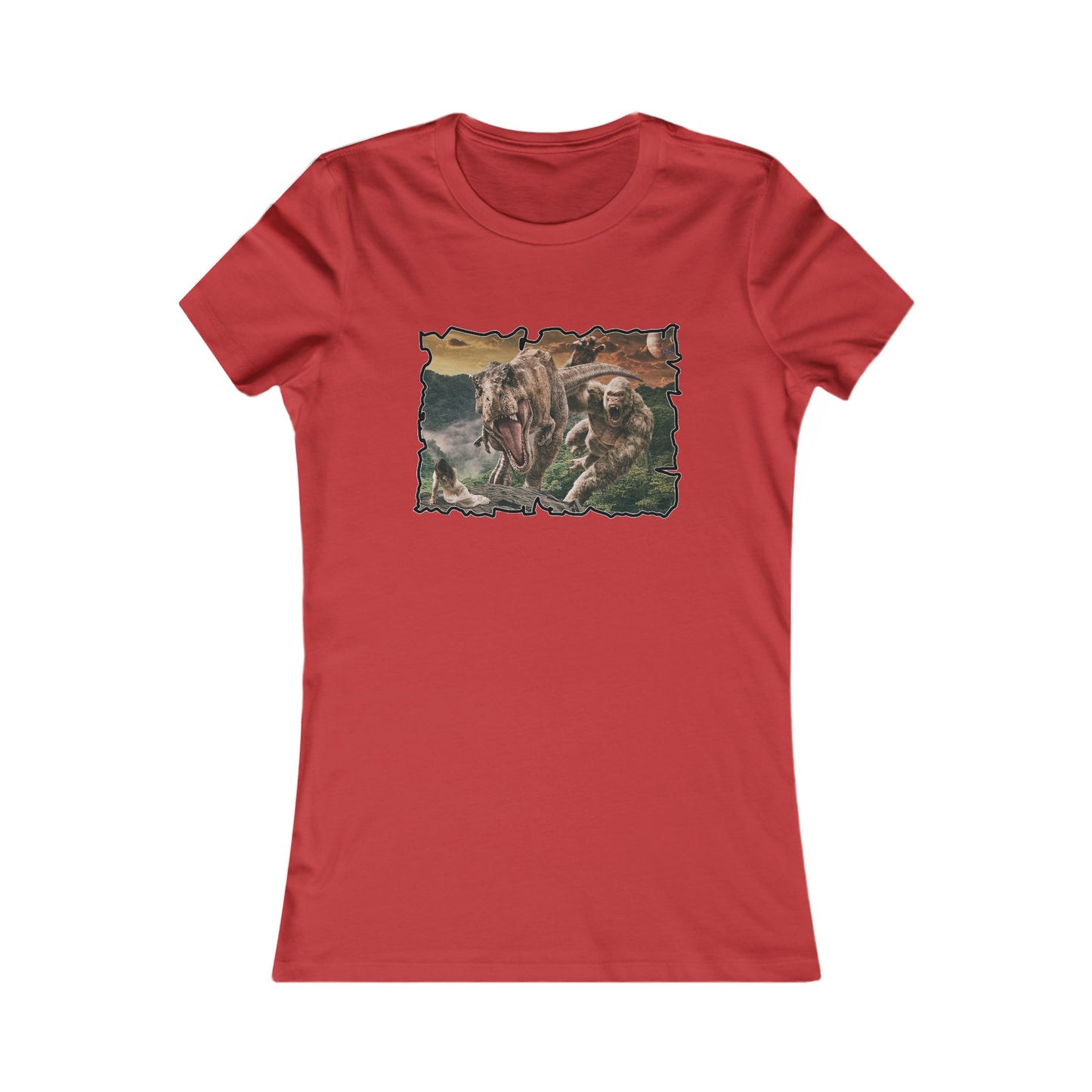 Gorilla vs T-Rex saving woman in distress  (Women - Premium Cotton Tee)