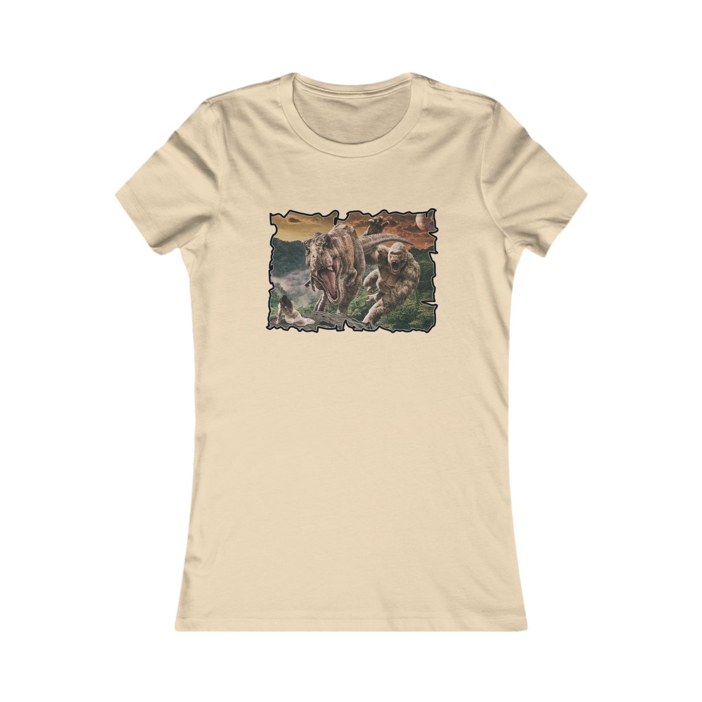 Gorilla vs T-Rex saving woman in distress  (Women - Premium Cotton Tee)