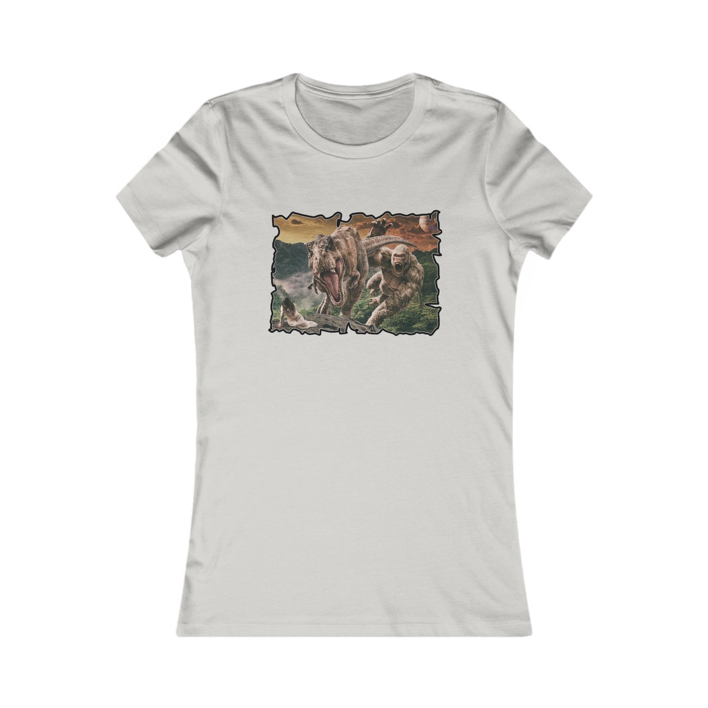 Gorilla vs T-Rex saving woman in distress  (Women - Premium Cotton Tee)