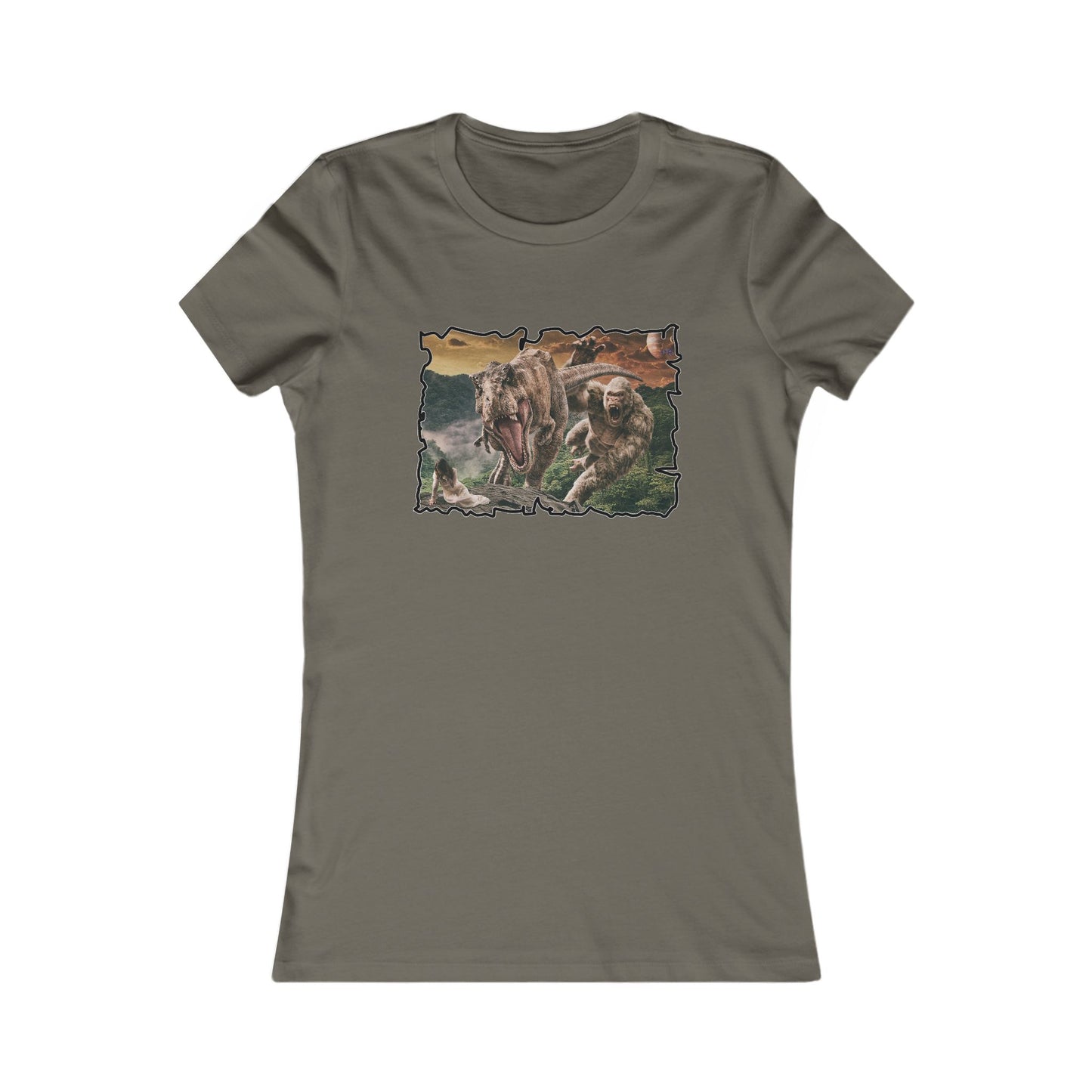 Gorilla vs T-Rex saving woman in distress  (Women - Premium Cotton Tee)