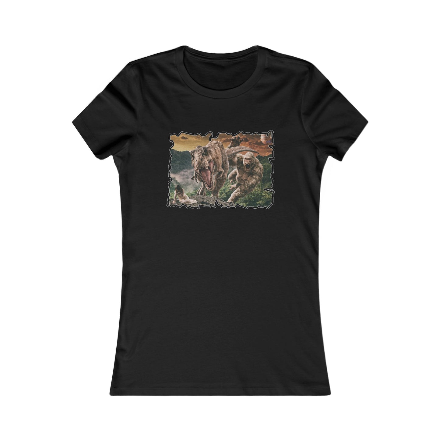 Gorilla vs T-Rex saving woman in distress  (Women - Premium Cotton Tee)