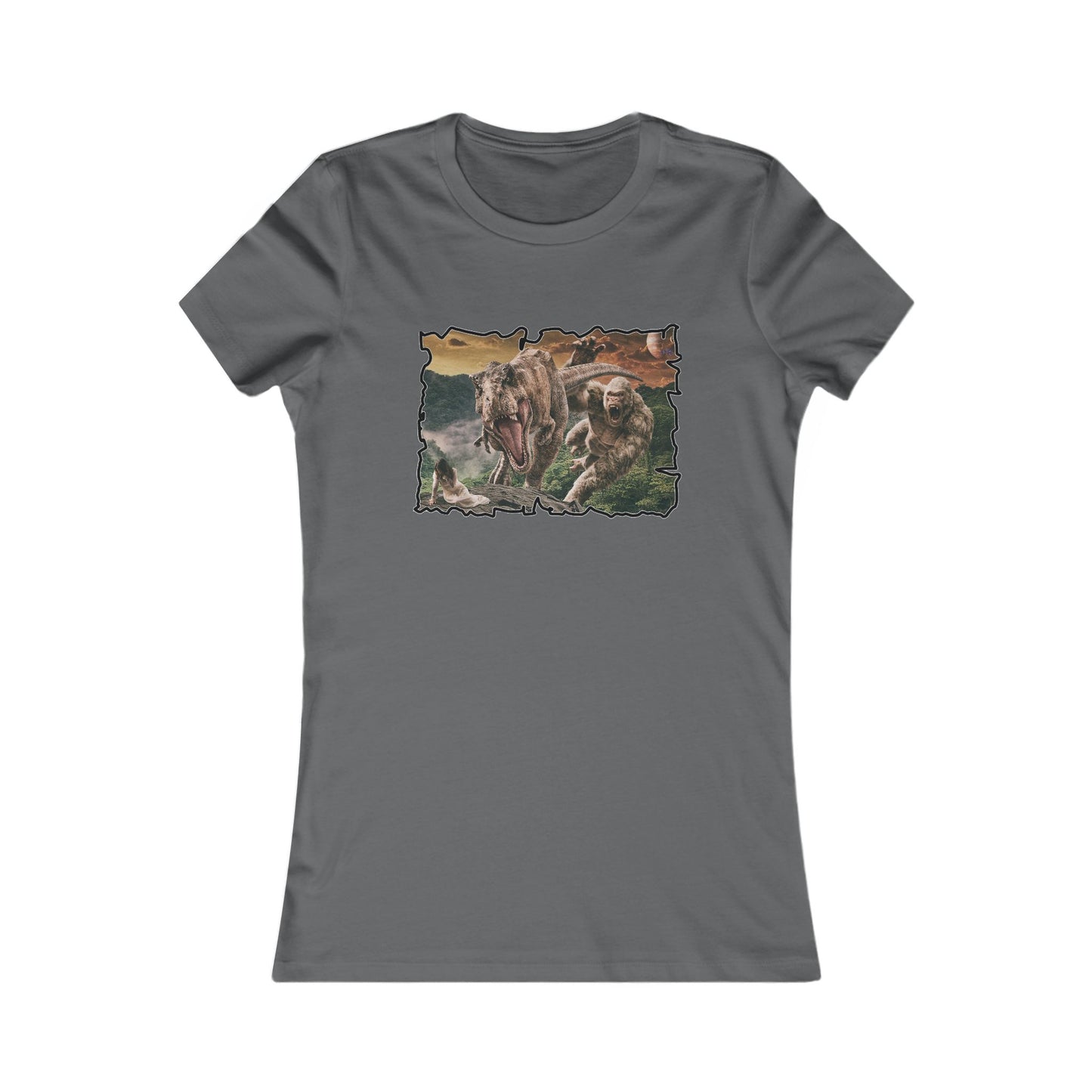 Gorilla vs T-Rex saving woman in distress  (Women - Premium Cotton Tee)