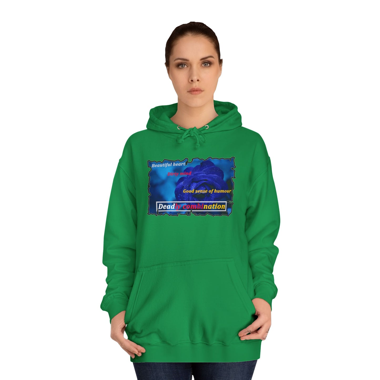 Sophisticated Edge Deadly Combo Elegance meets Attitude using Dark Blue Rose (Hoodie - Cozy and Durable)