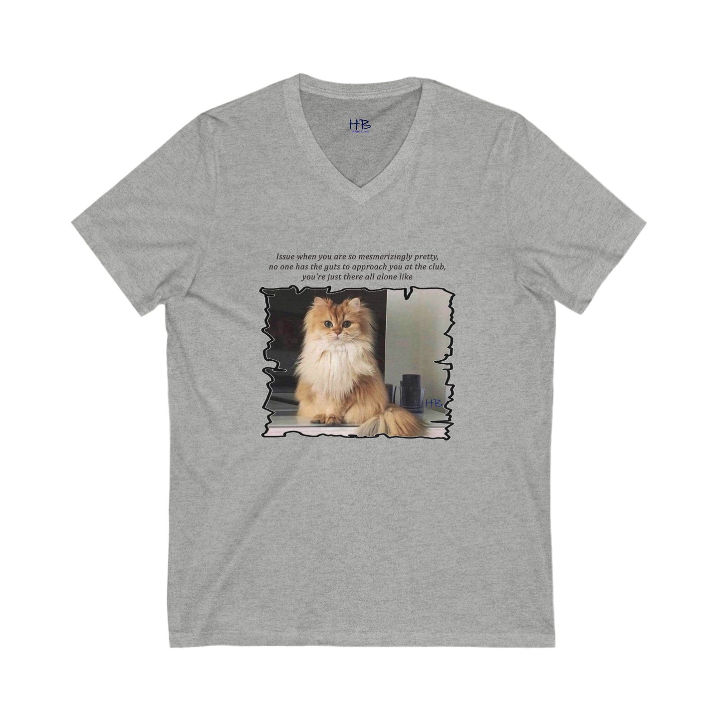 Mesmerizing Lonely Kitty (Unisex Jersey Short Sleeve V-neck - Comfortable Everyday Wear)