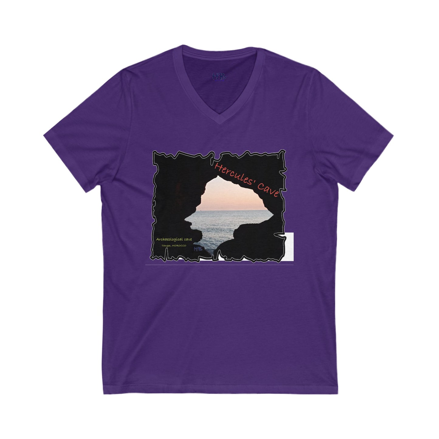 Tanger's Treasure Hercules' Cave Sunset (Unisex Jersey Short Sleeve V-neck - Comfortable Everyday Wear)