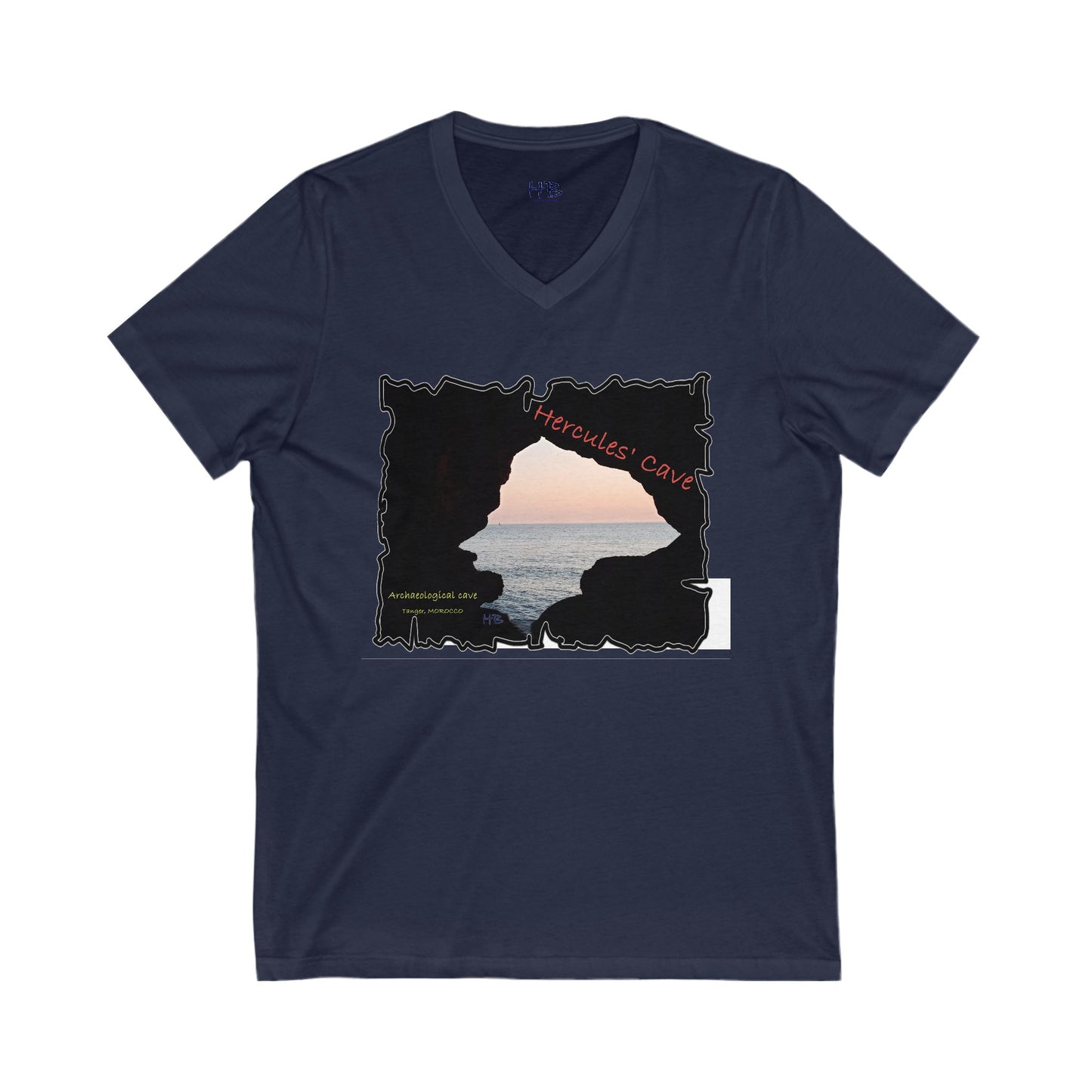 Tanger's Treasure Hercules' Cave Sunset (Unisex Jersey Short Sleeve V-neck - Comfortable Everyday Wear)