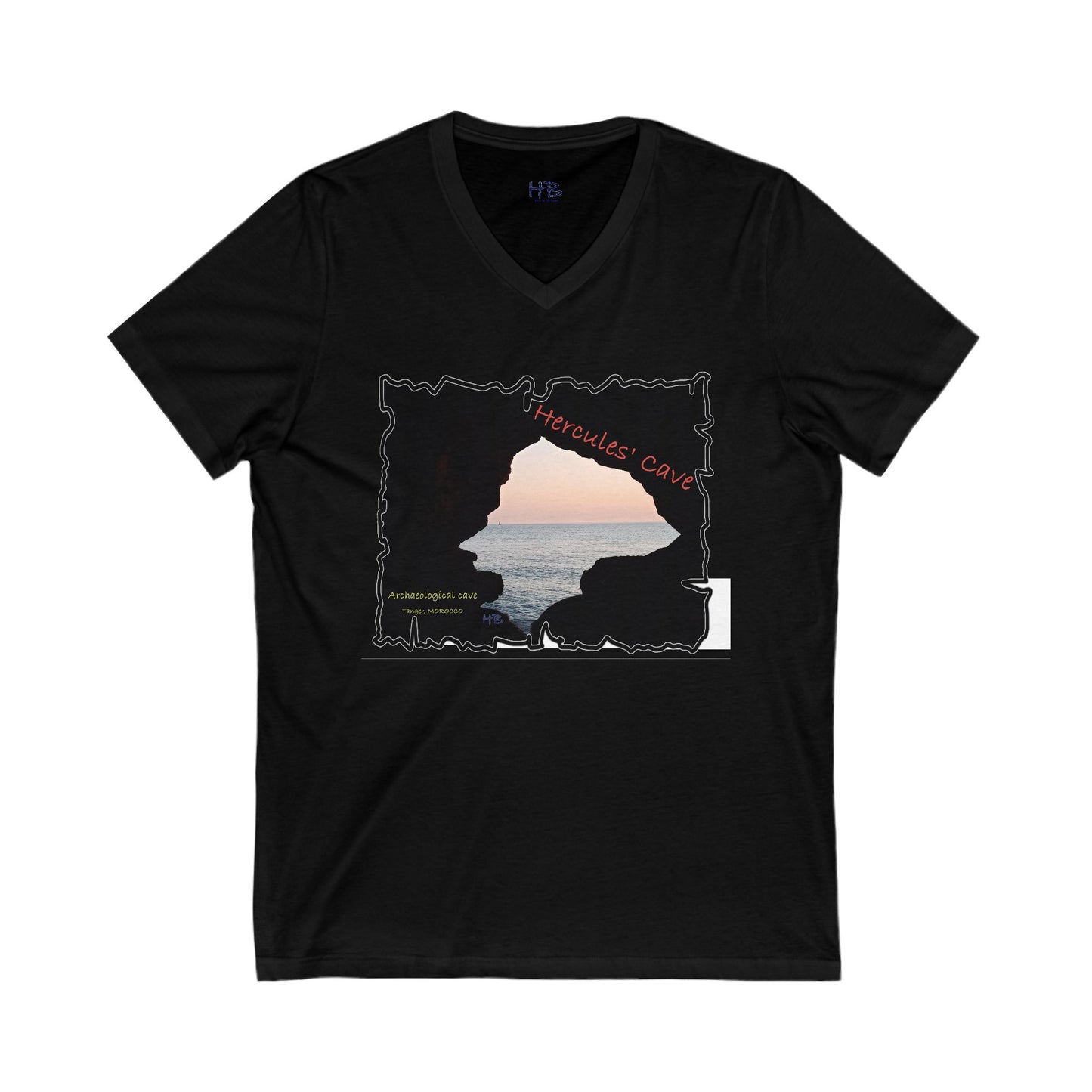 Tanger's Treasure Hercules' Cave Sunset (Unisex Jersey Short Sleeve V-neck - Comfortable Everyday Wear)