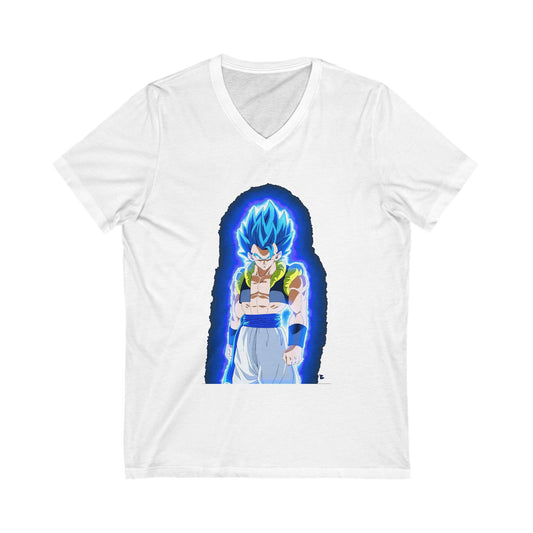 Superhero in Blue in max level (Unisex Jersey Short Sleeve V-neck - Comfortable Everyday Wear)