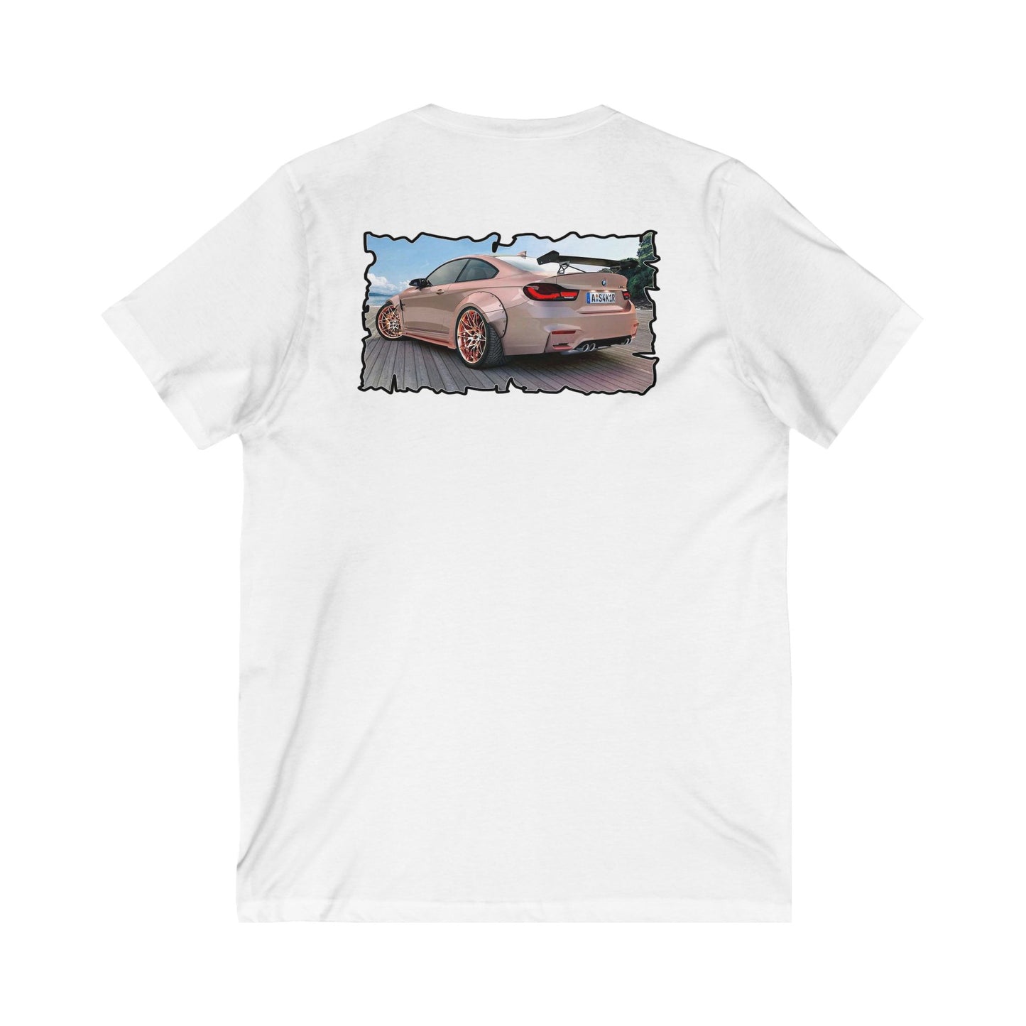 Customized pink BMW M3 (Unisex Jersey Short Sleeve V-neck - Comfortable Everyday Wear)