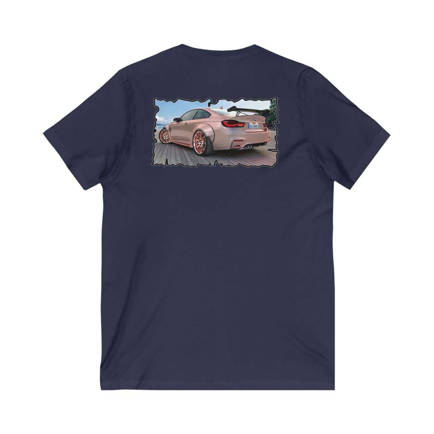Customized pink BMW M3 (Unisex Jersey Short Sleeve V-neck - Comfortable Everyday Wear)
