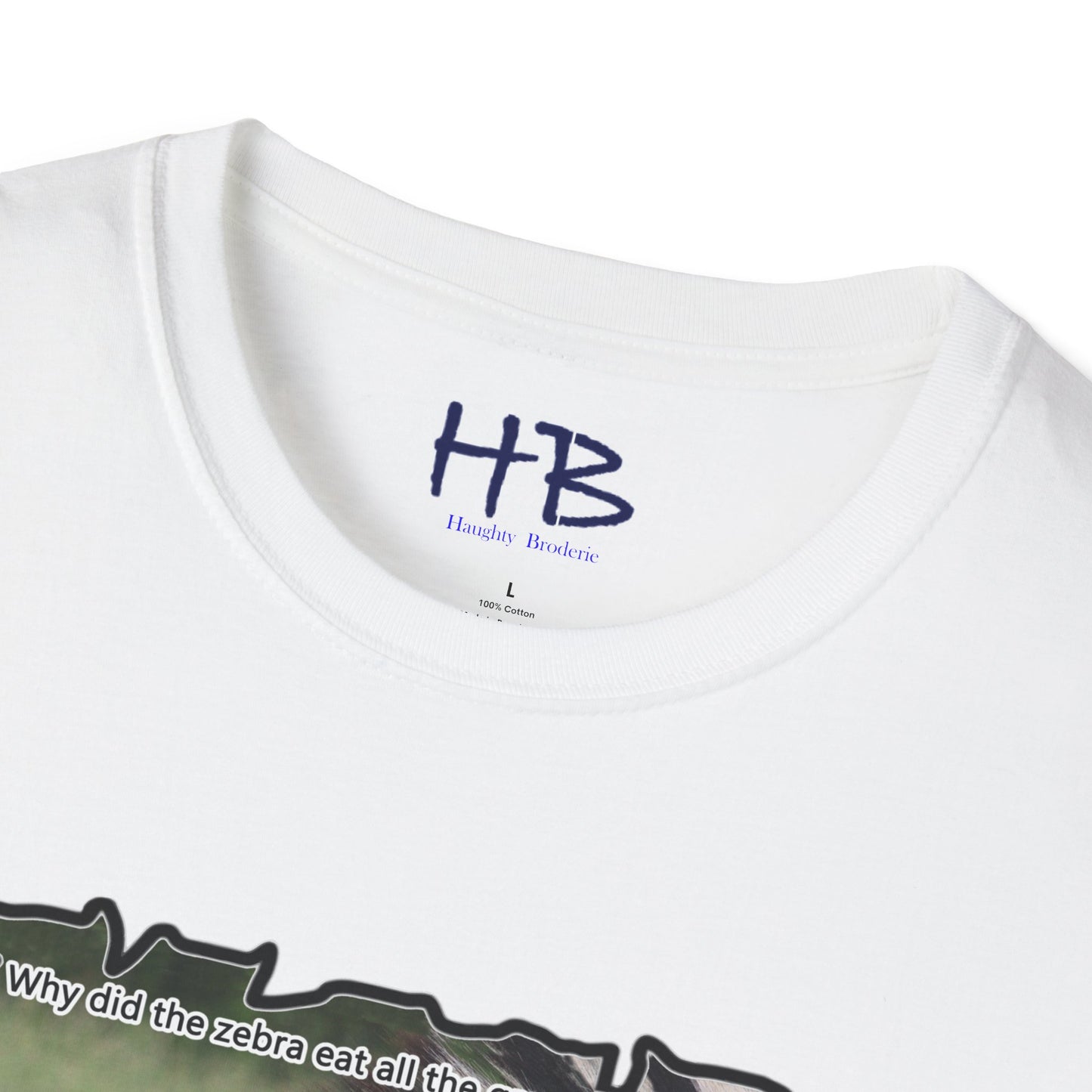 Zebra magnificently eating grass with funny joke